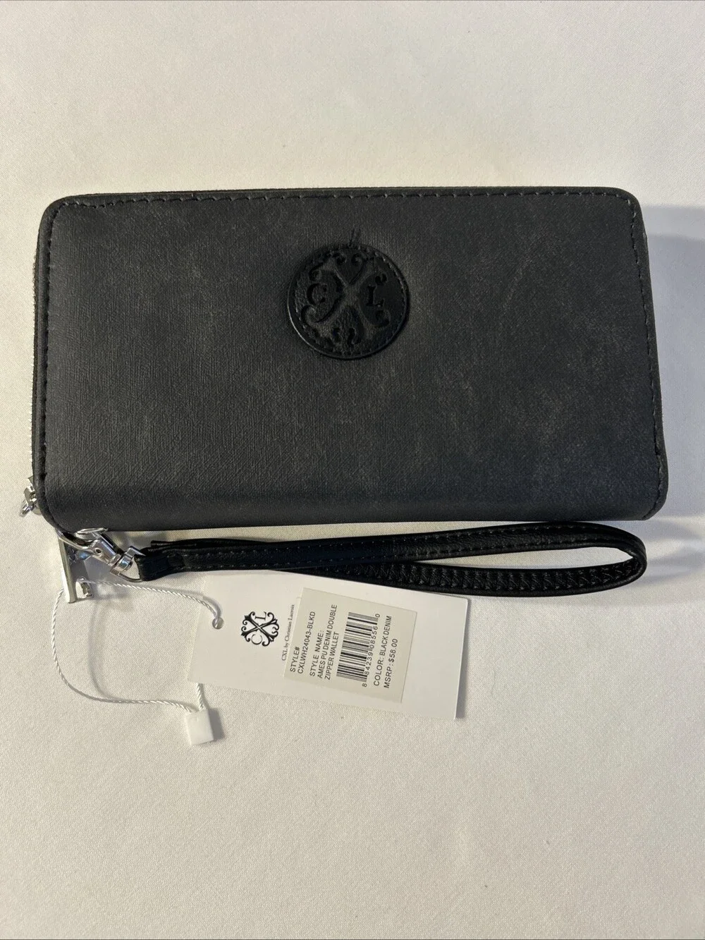 CXL By Christian Lacroix Wristlet Wallet Womens Black Ames Denim Double Zipper
